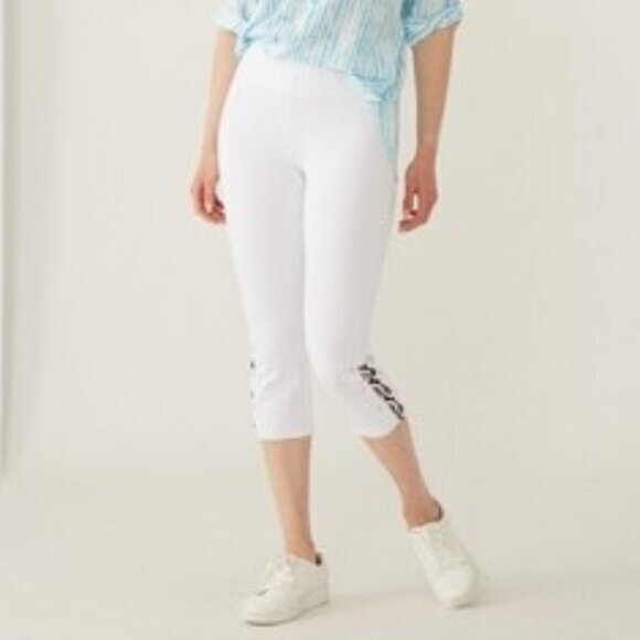 New Bellina White Pull On Ponte Stretch Capri Pants Size Small bin 4A - Picture 1 of 5